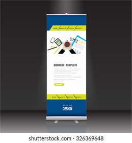 Roll up banner stand design. Vector.