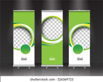 Roll up banner stand design. Vector.