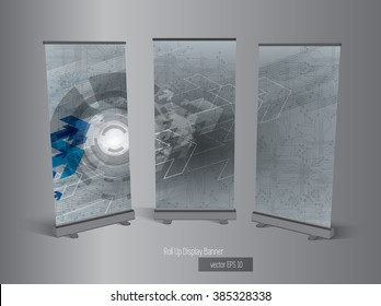 Roll up banner stand design. Vector.