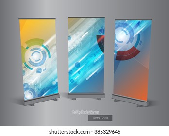 Roll up banner stand design. Vector.