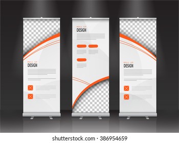 Roll up banner stand design. Vector.