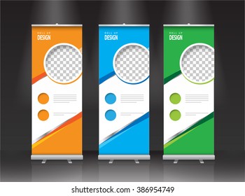 Roll up banner stand design. Vector.