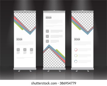 Roll up banner stand design. Vector.