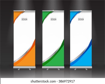 Roll Up Banner Stand Design. Vector.