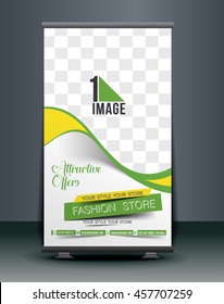 Roll Up Banner Stand Design, Vector illustration.
