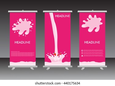 Roll up banner stand design.Advertising vector background.