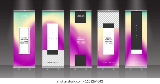 Roll up banner stand gradient vector design template.