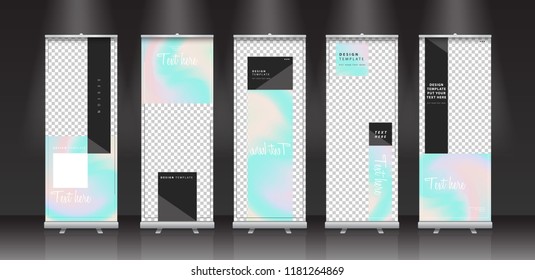 Roll up banner stand gradient vector design template.
