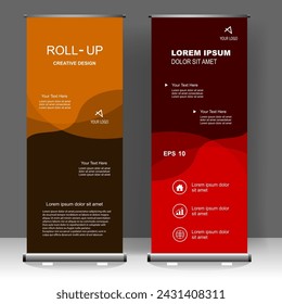 Roll up banner stand modern template design, for brochure, flyer, infographics. modern advertising. vector illustration