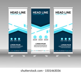 Roll up banner stand. Modern Vertical Flag Banner Design with abstract blue background can be used for Annual Report, Cover, Flyer, Magazine, Presentation, Poster, Website. Vector template design