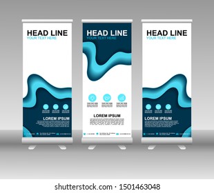 Roll up banner stand. Modern Vertical Flag Banner Design with abstract blue background can be used for Annual Report, Cover, Flyer, Magazine, Presentation, Poster, Website. Vector template design
