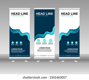 Roll up banner stand. Modern Vertical Flag Banner Design with abstract blue background can be used for Annual Report, Cover, Flyer, Magazine, Presentation, Poster, Website. Vector template design