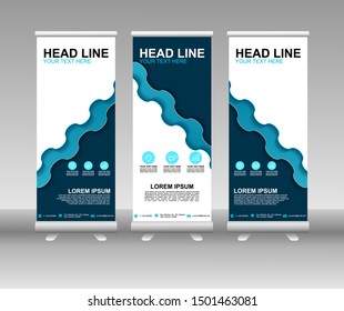 Roll up banner stand. Modern Vertical Flag Banner Design with abstract blue background can be used for Annual Report, Cover, Flyer, Magazine, Presentation, Poster, Website. Vector template design