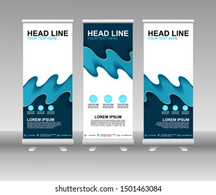 Roll up banner stand. Modern Vertical Flag Banner Design with abstract blue background can be used for Annual Report, Cover, Flyer, Magazine, Presentation, Poster, Website. Vector template design