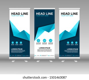 Roll up banner stand. Modern Vertical Flag Banner Design with abstract blue background can be used for Annual Report, Cover, Flyer, Magazine, Presentation, Poster, Website. Vector template design