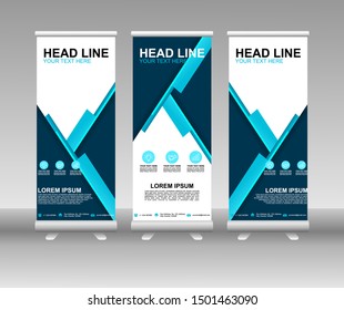 Roll up banner stand. Modern Vertical Flag Banner Design with abstract blue background can be used for Annual Report, Cover, Flyer, Magazine, Presentation, Poster, Website. Vector template design
