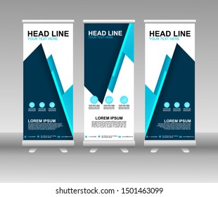 Roll up banner stand. Modern Vertical Flag Banner Design with abstract blue background can be used for Annual Report, Cover, Flyer, Magazine, Presentation, Poster, Website. Vector template design