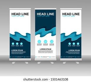 Roll up banner stand. Modern Vertical Flag Banner Design with abstract blue background can be used for Annual Report, Cover, Flyer, Magazine, Presentation, Poster, Website. Vector template design