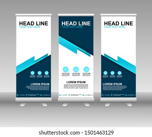 Roll up banner stand. Modern Vertical Flag Banner Design with abstract blue background can be used for Annual Report, Cover, Flyer, Magazine, Presentation, Poster, Website. Vector template design