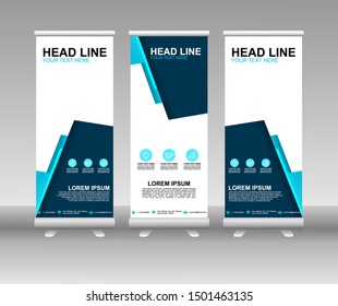 Roll up banner stand. Modern Vertical Flag Banner Design with abstract blue background can be used for Annual Report, Cover, Flyer, Magazine, Presentation, Poster, Website. Vector template design