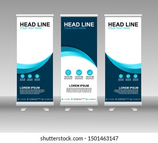 Roll up banner stand. Modern Vertical Flag Banner Design with abstract blue background can be used for Annual Report, Cover, Flyer, Magazine, Presentation, Poster, Website. Vector template design