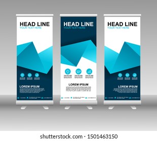 Roll up banner stand. Modern Vertical Flag Banner Design with abstract blue background can be used for Annual Report, Cover, Flyer, Magazine, Presentation, Poster, Website. Vector template design