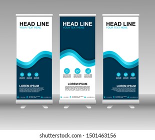 Roll up banner stand. Modern Vertical Flag Banner Design with abstract blue background can be used for Annual Report, Cover, Flyer, Magazine, Presentation, Poster, Website. Vector template design