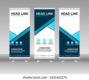 Roll up banner stand. Modern Vertical Flag Banner Design with abstract blue background can be used for Annual Report, Cover, Flyer, Magazine, Presentation, Poster, Website. Vector template design