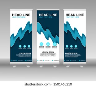 Roll up banner stand. Modern Vertical Flag Banner Design with abstract blue background can be used for Annual Report, Cover, Flyer, Magazine, Presentation, Poster, Website. Vector template design