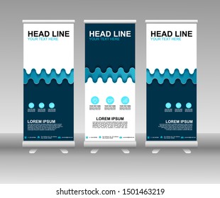 Roll up banner stand. Modern Vertical Flag Banner Design with abstract blue background can be used for Annual Report, Cover, Flyer, Magazine, Presentation, Poster, Website. Vector template design