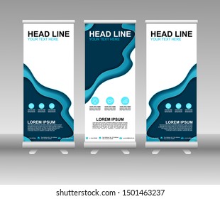 Roll up banner stand. Modern Vertical Flag Banner Design with abstract blue background can be used for Annual Report, Cover, Flyer, Magazine, Presentation, Poster, Website. Vector template design