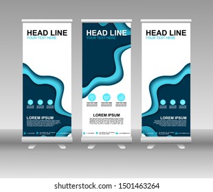 Roll up banner stand. Modern Vertical Flag Banner Design with abstract blue background can be used for Annual Report, Cover, Flyer, Magazine, Presentation, Poster, Website. Vector template design