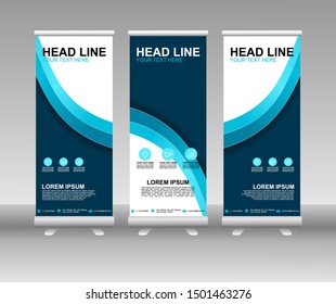 Roll up banner stand. Modern Vertical Flag Banner Design with abstract blue background can be used for Annual Report, Cover, Flyer, Magazine, Presentation, Poster, Website. Vector template design