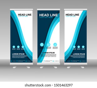 Roll up banner stand. Modern Vertical Flag Banner Design with abstract blue background can be used for Annual Report, Cover, Flyer, Magazine, Presentation, Poster, Website. Vector template design