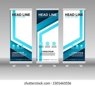 Roll up banner stand. Modern Vertical Flag Banner Design with abstract blue background can be used for Annual Report, Cover, Flyer, Magazine, Presentation, Poster, Website. Vector template design
