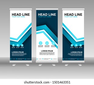 Roll up banner stand. Modern Vertical Flag Banner Design with abstract blue background can be used for Annual Report, Cover, Flyer, Magazine, Presentation, Poster, Website. Vector template design