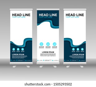 Roll up banner stand. Modern Vertical Flag Banner Design with abstract blue background can be used for Annual Report, Cover, Flyer, Magazine, Presentation, Poster, Website. Vector template design