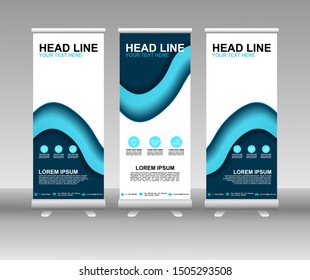 Roll up banner stand. Modern Vertical Flag Banner Design with abstract blue background can be used for Annual Report, Cover, Flyer, Magazine, Presentation, Poster, Website. Vector template design