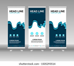 Roll up banner stand. Modern Vertical Flag Banner Design with abstract blue background can be used for Annual Report, Cover, Flyer, Magazine, Presentation, Poster, Website. Vector template design