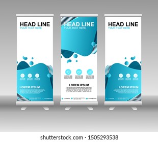 Roll up banner stand. Modern Vertical Flag Banner Design with abstract blue background can be used for Annual Report, Cover, Flyer, Magazine, Presentation, Poster, Website. Vector template design