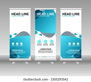 Roll up banner stand. Modern Vertical Flag Banner Design with abstract blue background can be used for Annual Report, Cover, Flyer, Magazine, Presentation, Poster, Website. Vector template design