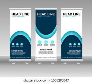 Roll up banner stand. Modern Vertical Flag Banner Design with abstract blue background can be used for Annual Report, Cover, Flyer, Magazine, Presentation, Poster, Website. Vector template design
