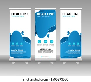 Roll up banner stand. Modern Vertical Flag Banner Design with abstract blue background can be used for Annual Report, Cover, Flyer, Magazine, Presentation, Poster, Website. Vector template design