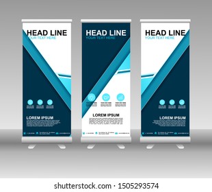Roll up banner stand. Modern Vertical Flag Banner Design with abstract blue background can be used for Annual Report, Cover, Flyer, Magazine, Presentation, Poster, Website. Vector template design