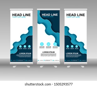 Roll up banner stand. Modern Vertical Flag Banner Design with abstract blue background can be used for Annual Report, Cover, Flyer, Magazine, Presentation, Poster, Website. Vector template design