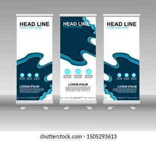 Roll up banner stand. Modern Vertical Flag Banner Design with abstract blue background can be used for Annual Report, Cover, Flyer, Magazine, Presentation, Poster, Website. Vector template design