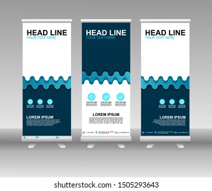 Roll up banner stand. Modern Vertical Flag Banner Design with abstract blue background can be used for Annual Report, Cover, Flyer, Magazine, Presentation, Poster, Website. Vector template design