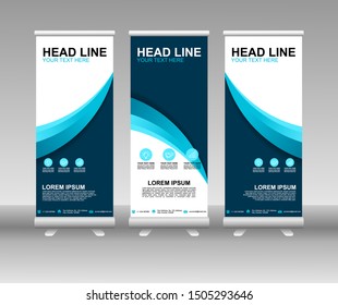 Roll up banner stand. Modern Vertical Flag Banner Design with abstract blue background can be used for Annual Report, Cover, Flyer, Magazine, Presentation, Poster, Website. Vector template design
