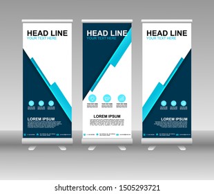 Roll up banner stand. Modern Vertical Flag Banner Design with abstract blue background can be used for Annual Report, Cover, Flyer, Magazine, Presentation, Poster, Website. Vector template design