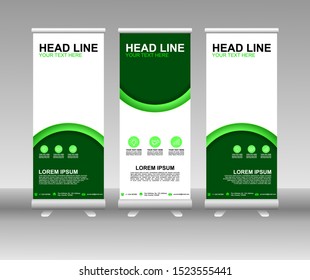 Roll up banner stand. Modern Vertical Flag Banner Design with abstract green background can be used for Annual Report, Cover, Flyer, Magazine, Presentation, Poster, Website. Vector template design